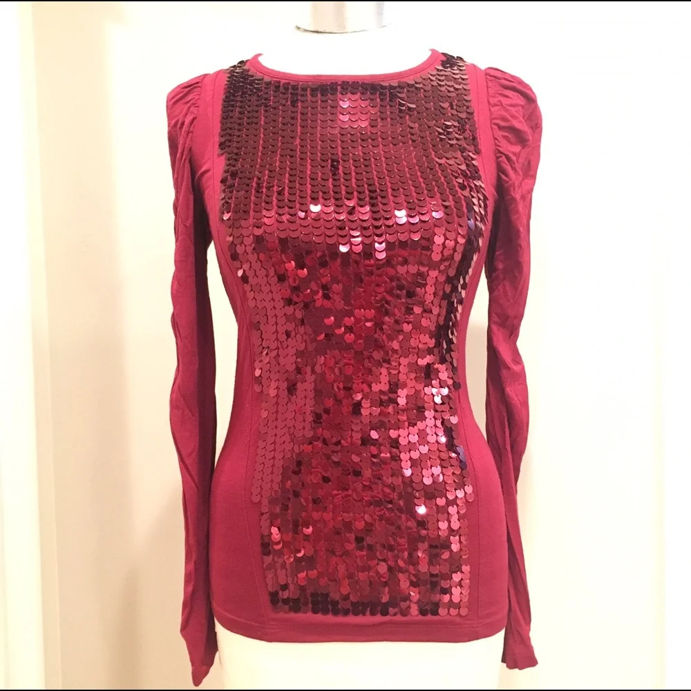 🇬🇧 Glittering wine red sparkle disco ball sequin top UK XS / S - Picture 4 of 8